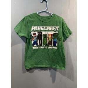 Kids Unisex Mojang Studios T Shirt Size XS Green Minecraft Print